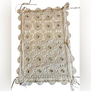 Handmade vintage small tablecloth with tiger eye,white jasper & coral stones